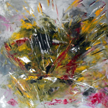 Peinture intitulée "explosion-sur-gris.…" par De, Œuvre d'art originale, Huile