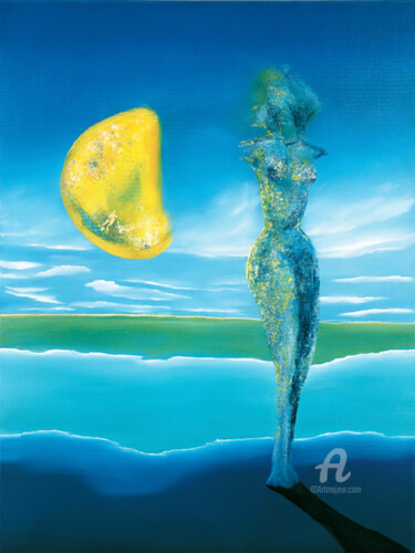 Painting titled "Luna Hommage an die…" by Erich Kraft, Original Artwork, Oil