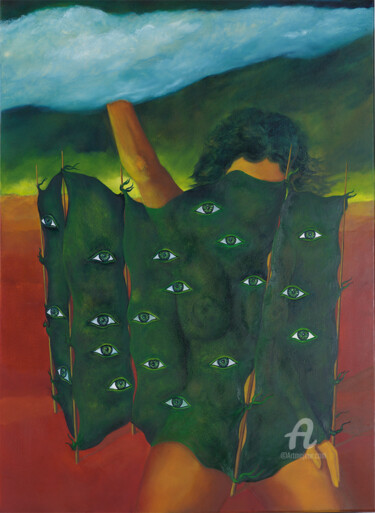 Peinture intitulée "Paravent der Voyeure" par Erich Kraft, Œuvre d'art originale, Huile