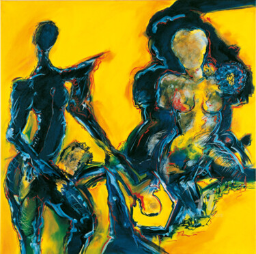 Malerei mit dem Titel "Begegnung in Gelb II" von Erich Kraft, Original-Kunstwerk, Öl