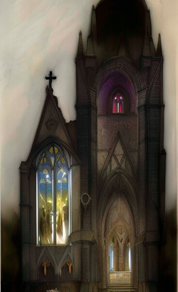 Digitale Kunst getiteld "église médiévale (m…" door Erick Philippe (eikioo), Origineel Kunstwerk, AI gegenereerde afbeelding