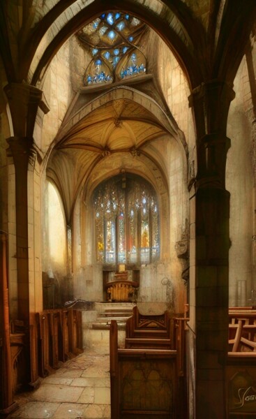 Arts numériques intitulée "église médiévale (m…" par Erick Philippe (eikioo), Œuvre d'art originale, Travail numérique 2D