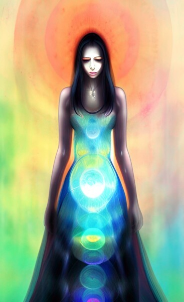 Arts numériques intitulée "la femme lumière" par Erick Philippe (eikioo), Œuvre d'art originale, Image générée par l'IA