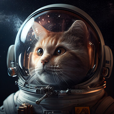 Arts numériques intitulée "le chat cosmonaute" par Erick Philippe (eikioo), Œuvre d'art originale, Image générée par l'IA