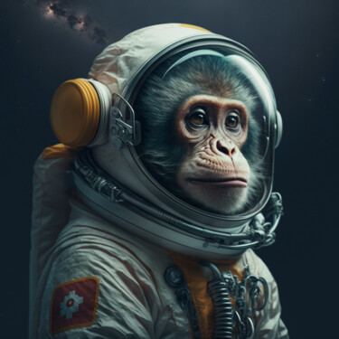 数字艺术 标题为“le singe cosmonaute” 由Erick Philippe (eikioo), 原创艺术品, AI生成的图像