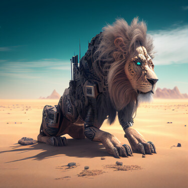 Arts numériques intitulée "le lion cyberpunk d…" par Erick Philippe (eikioo), Œuvre d'art originale, Image générée par l'IA