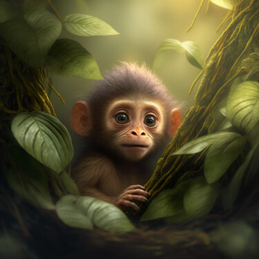 Arts numériques intitulée "le petit singe (65)" par Erick Philippe (eikioo), Œuvre d'art originale, Image générée par l'IA