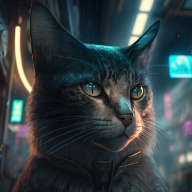 Arts numériques intitulée "le chat cyberpunk (…" par Erick Philippe (eikioo), Œuvre d'art originale, Image générée par l'IA