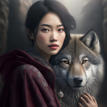 Arts numériques intitulée "la femme au loup (7…" par Erick Philippe (eikioo), Œuvre d'art originale, Image générée par l'IA