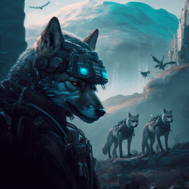 Digital Arts titled "les loups cyberpunk…" by Erick Philippe (eikioo), Original Artwork, AI generated image