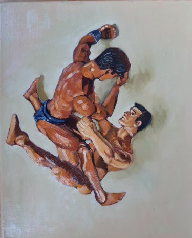 Painting titled "Combat -Fight n°1" by Eric Kaiser, Original Artwork, Oil