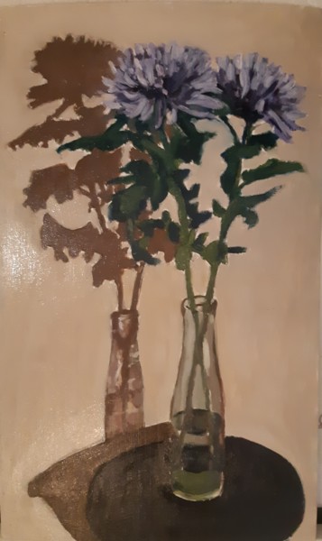 Painting titled "2 chrysanthèmes bleu" by Eric Kaiser, Original Artwork, Oil