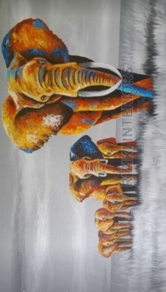 Pintura titulada "Wild elephants" por Erickson Ithongo, Obra de arte original, Acrílico