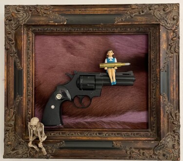 Escultura intitulada "FunnyKolt" por Eric Mellerio, Obras de arte originais, Colagens Montado em Armação em madeira