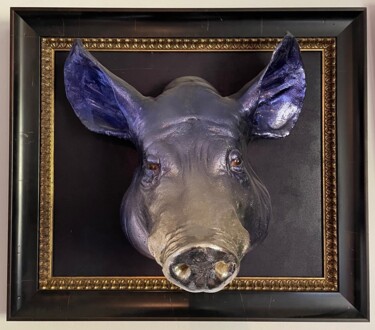Scultura intitolato "Metallic Pig" da Eric Mellerio, Opera d'arte originale, Resina Montato su Telaio per barella in legno