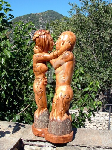 Escultura titulada "Le couple" por Eric Rodriguez Sculpture, Obra de arte original, Madera