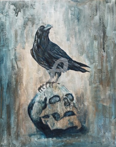 Malarstwo zatytułowany „vanité et corbeau” autorstwa Eric Vogel, Oryginalna praca, Akryl