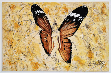 Painting titled "Femme Papillon 04" by Erik Black, Original Artwork, Acrylic Mounted on Wood Stretcher frame