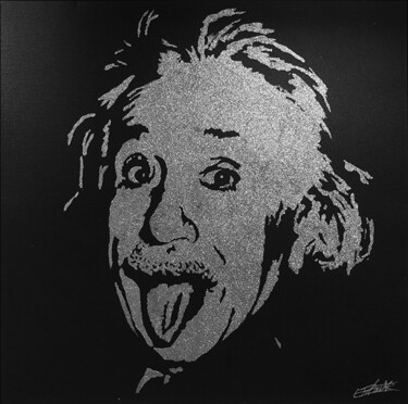 Collages intitolato "Albert Einstein" da Erik Black, Opera d'arte originale, Collages Montato su Telaio per barella in legno
