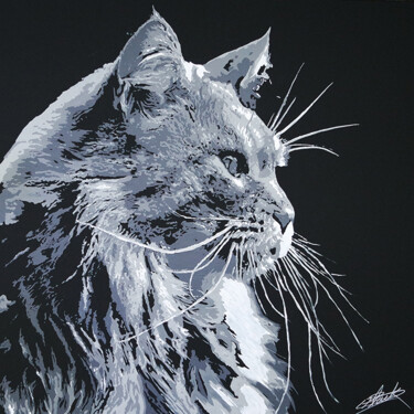 Painting titled "Le Chat" by Erik Black, Original Artwork, Acrylic Mounted on Wood Stretcher frame