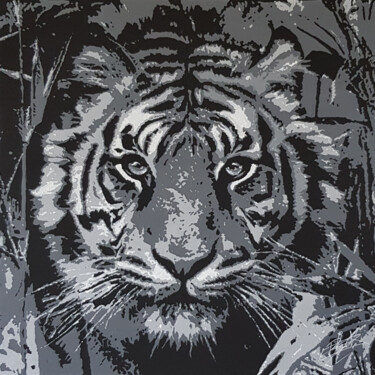 Painting titled "TIGER SAVANA" by Erik Black, Original Artwork, Acrylic Mounted on Wood Stretcher frame