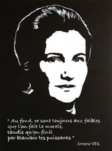 Painting titled "Simone Veil - La mo…" by Erik Black, Original Artwork, Acrylic Mounted on Wood Stretcher frame