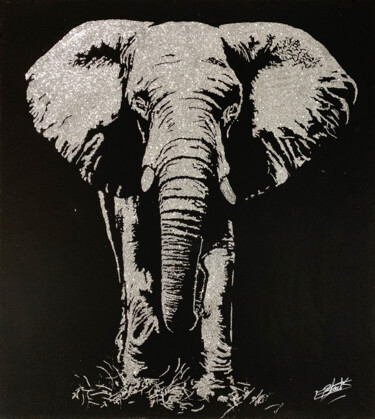 Peinture intitulée "Eléphant" par Erik Black, Œuvre d'art originale, Collages Monté sur Châssis en bois