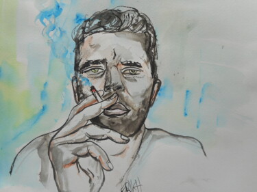 Painting titled "smoker" by Erik Hils, Original Artwork
