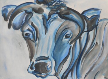 Painting titled "blue cow" by Erik Hils, Original Artwork