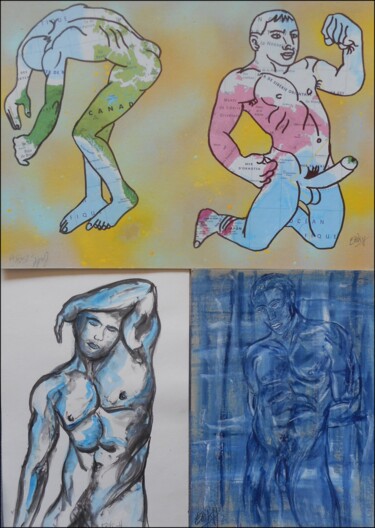 Pintura intitulada "4 paintings nude ma…" por Erik Hils, Obras de arte originais, Acrílico