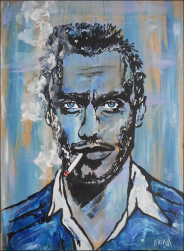 Painting titled "man smoking" by Erik Hils, Original Artwork, Acrylic