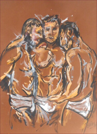 Pittura intitolato "3 hommes gay" da Erik Hils, Opera d'arte originale, Acrilico