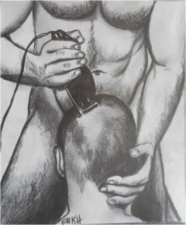 Disegno intitolato "Hairdresser for gay…" da Erik Hils, Opera d'arte originale, Carbone