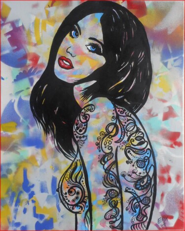 Painting titled "Sexy Girl and tatoo" by Erik Hils, Original Artwork, Acrylic