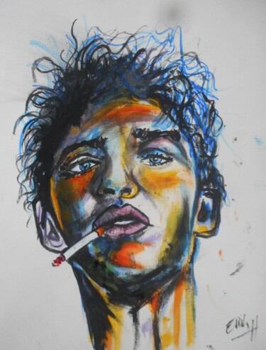 Peinture intitulée "Smoker boy" par Erik Hils, Œuvre d'art originale, Acrylique