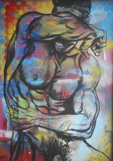 Pittura intitolato "semi nude male" da Erik Hils, Opera d'arte originale, Acrilico