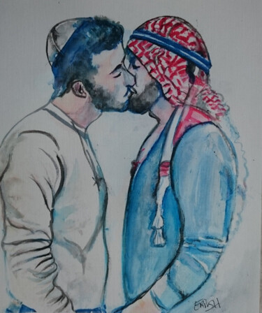 Pintura titulada "peace kiss, gay tol…" por Erik Hils, Obra de arte original, Acrílico