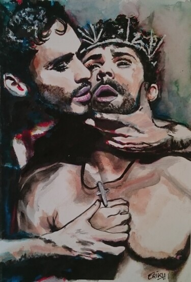 Schilderij getiteld "Le baiser de Judas,…" door Erik Hils, Origineel Kunstwerk, Acryl