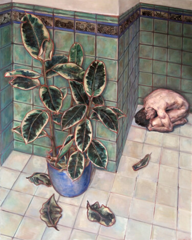 Pintura intitulada "Die Topfpflanze und…" por Erik Schubert, Obras de arte originais, Óleo