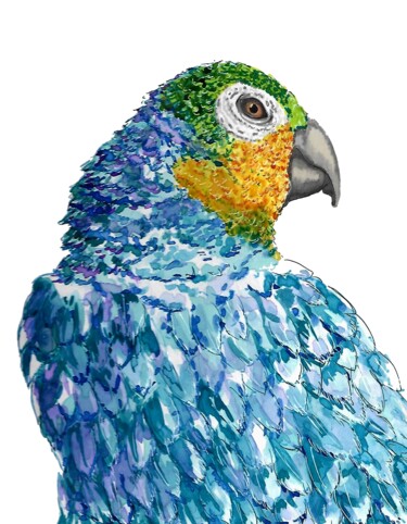 Peinture intitulée "Blue Parrot" par Erika Sarah, Œuvre d'art originale, Encre