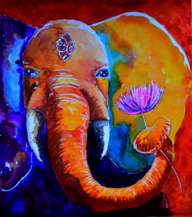 Painting titled "Elephant" by Erika Sarah, Original Artwork, Watercolor