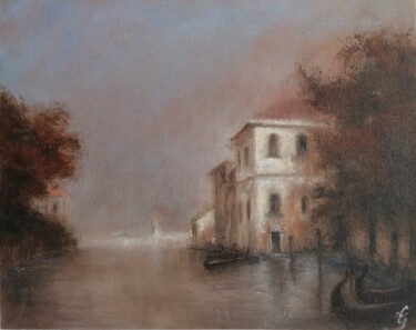 Painting titled "Whispers of Venice" by Erika Von Gaal, Original Artwork, Oil Mounted on Cardboard
