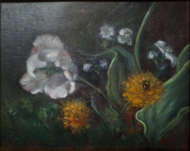 Malerei mit dem Titel "Dancing Flowers" von Erika Von Gaal, Original-Kunstwerk, Öl Auf Karton montiert