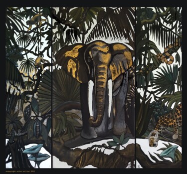 Peinture intitulée "mystérieuse Jungle" par Erika Sellier, Œuvre d'art originale, Acrylique Monté sur Verre