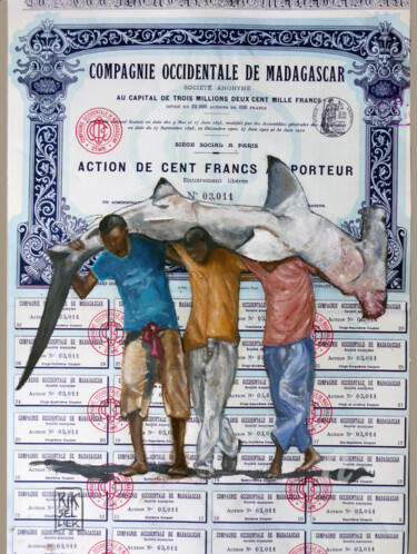Painting titled "la pêche au requin-…" by Erika Sellier, Original Artwork