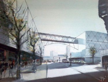 Painting titled "Beaugrenelle" by Ple Eric, Original Artwork, Watercolor