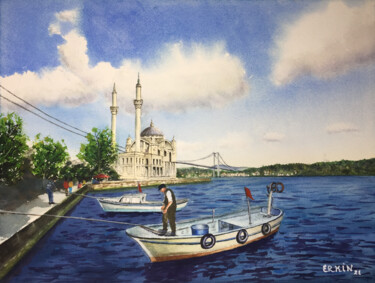 Pintura titulada "Ortaköy - İstanbul" por Erkin Yılmaz, Obra de arte original, Acuarela