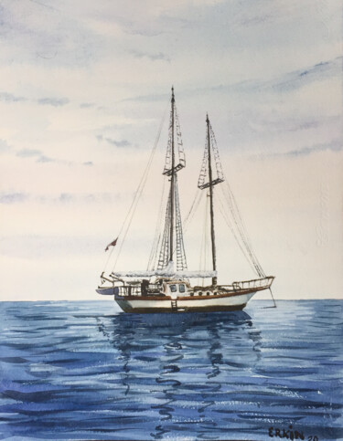 Картина под названием "Boat." - Erkin Yılmaz, Подлинное произведение искусства, Акварель