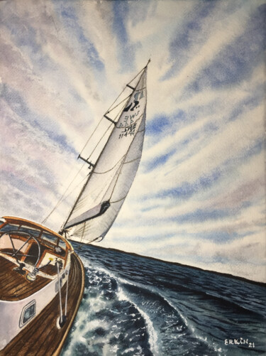 Malerei mit dem Titel "Sailing Passion." von Erkin Yılmaz, Original-Kunstwerk, Aquarell