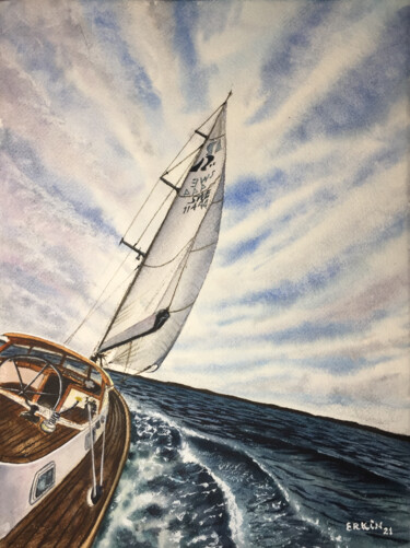 Pintura intitulada "Sailing Passion." por Erkin Yılmaz, Obras de arte originais, Aquarela